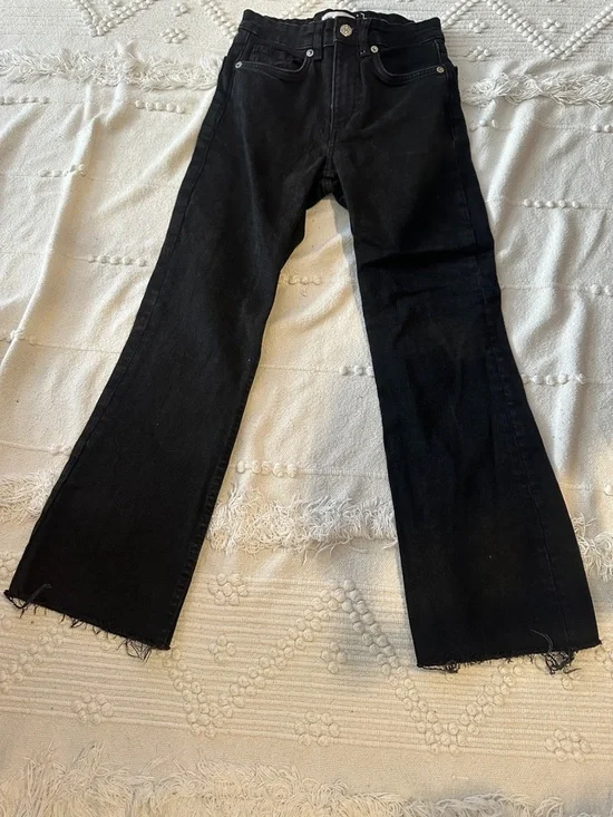 Zara Black High-Rise Straight Jeans with Raw Hem - Preloved - Picture 4 of 13